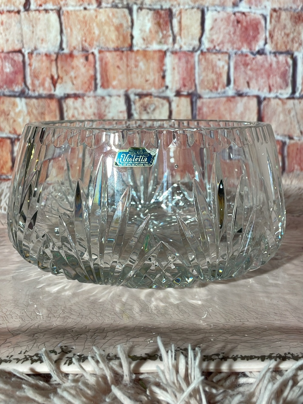 Violetta Clear Cut Glass Serving Bowl - Elegant Crystal-Style Centerpiece